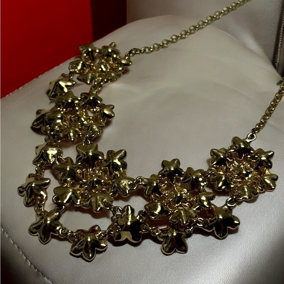 🛍️3 for $25🛍️ Liz Claiborne Gold Tone Pink Crystal Floral Necklace 17” + 2” - Picture 8 of 8